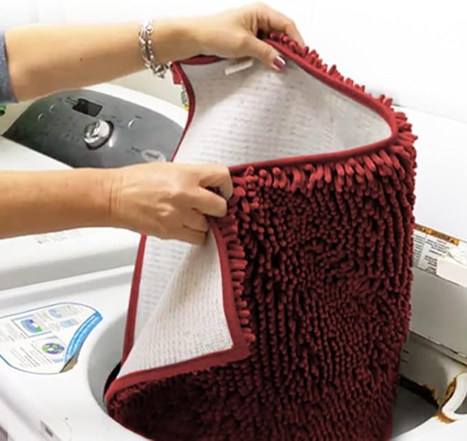 Muddy Mat® 2-Piece Red Medium 30"X19" AS-SEEN-ON-TV Highly Absorbent Microfiber Door Mat, Bath Mat and Pet Rug, Non Slip Thick Washable, Soft Chenille for Kitchen Bathroom Bedroom Indoor and Outdoor
