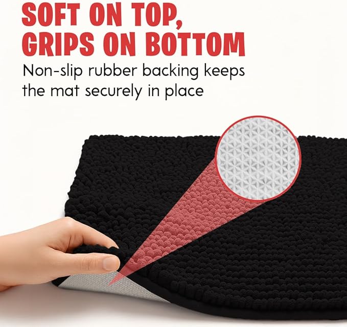 MudGuard Mat™ Dog Door Mat for Muddy Paws, Super Absorbent Microfiber, Non-Slip Indoor Mat, Quick Dry Chenille Mud Mat for Dogs & Entryway, Washable, Black 16" x 24"