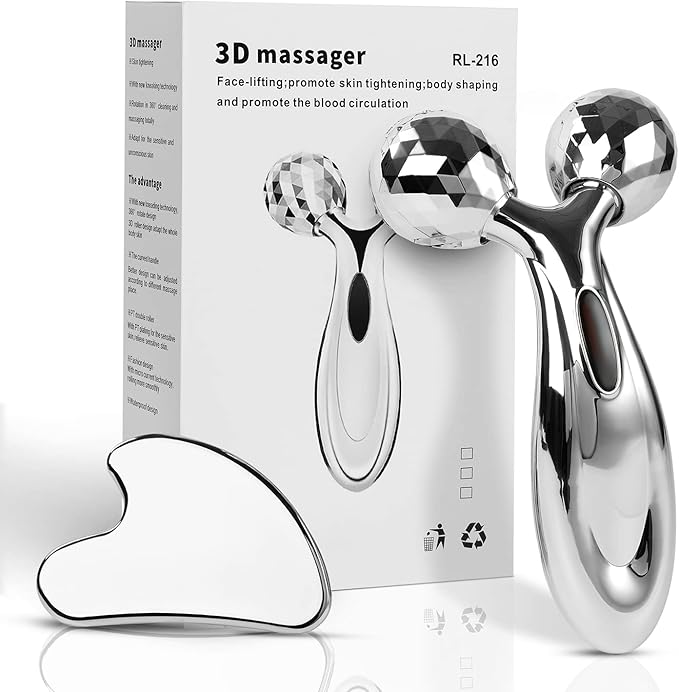 Stainless Steel Gua Sha and Face Roller Set, Facial Tool for Face Sculpting, Metal Skin Care, Massager for Women