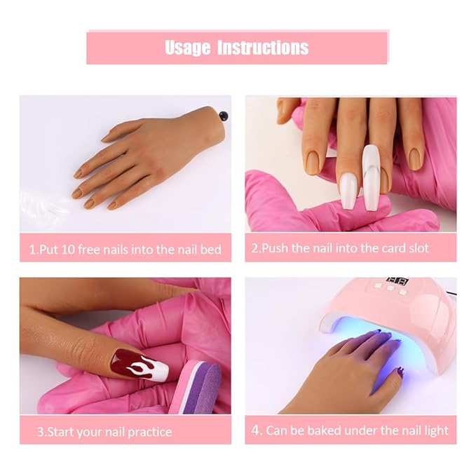 Nail Pratice Training Hand for Acrylic Nails with Stand Bracket,Soft Silicone Maniquin Hand, Flexible Bendable Nail Practice Fake Hand for Nails Art Practice Tool