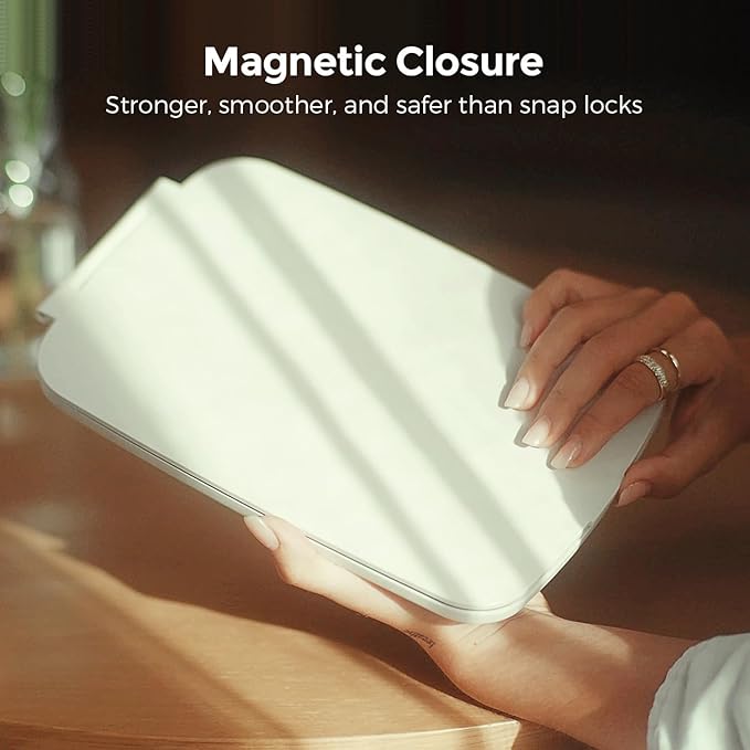 Rechargeable Folding Makeup Mirror with LED Lights, 10" x 7" Large View, 3 Lighting Modes, 2000mAh Battery & Magnetic Closure for Home & Travel