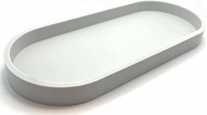Happitasa Premium 12” x 5” Silicone Vanity Tray | Sink and Surface Organizer with Sturdy Non-Slip Base | Heat Safe, Dishwasher Safe (Light Grey)