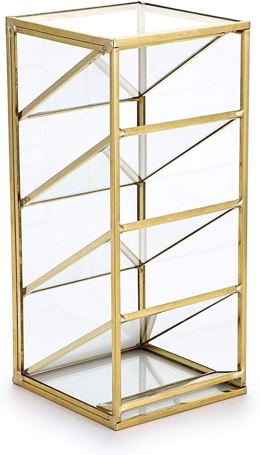 Hipiwe Vintage Gold Metal Desk Organizer - Glass Make up Brushes lipstick Holder Dresser Organizer Pen Pencil Storage Holder for Home Office Supplies (4 Compartment)
