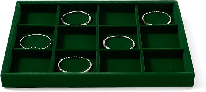 12 Grids Velvet Jewelry Tray Bracelet Trays Bangle Holder for Bracelet Bangle Earring Ring Display Storage (Green)