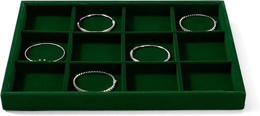 12 Grids Velvet Jewelry Tray Bracelet Trays Bangle Holder for Bracelet Bangle Earring Ring Display Storage (Green)