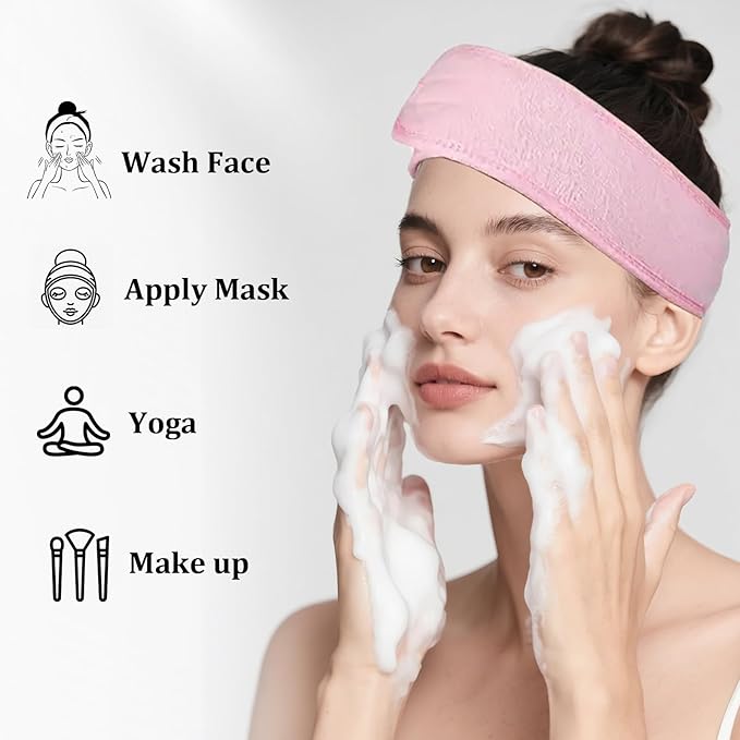 4 Pack Adjustable Makeup Headbands – Non-Slip Spa & Facial Hair Wrap, Washable Headband for Shower, Yoga, Gym, Salon & Home Use (Fits All), HZFD-AA