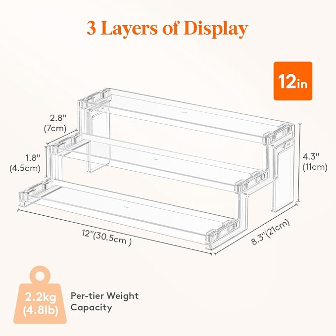 Lifewit Cupcake Stand, Perfume Cologne Organizer, Tool-Free Assembly, Display Riser, Spice Rack, Figurine Holder, Makeup Storage, Room Decor, Party Decorations, Clear, 12″ 3 Tier, 1 Pcs