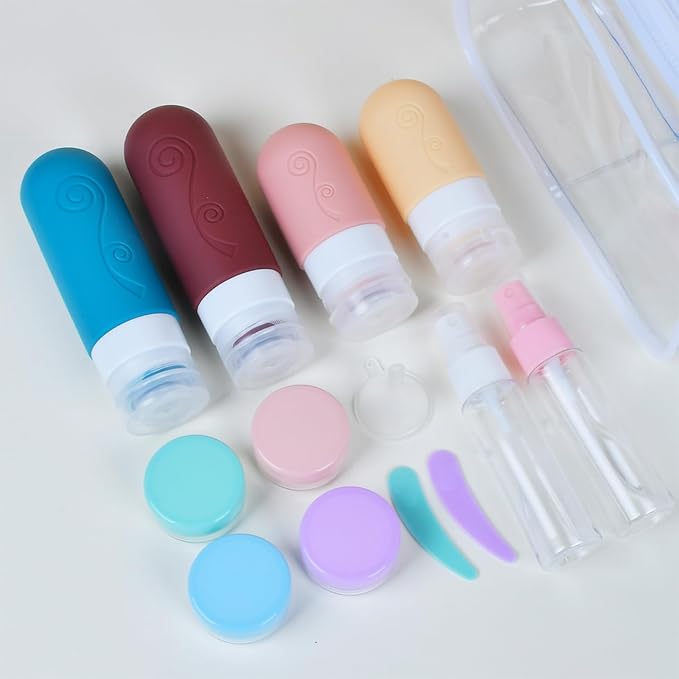 16 Pack Travel Bottles Set for Toiletries, TSA Approved Travel Containers Leak Proof Silicone Squeezable Travel Accessories 2oz 3oz for Shampoo Conditioner Lotion Body Wash (BPA Free) (Multicolored)