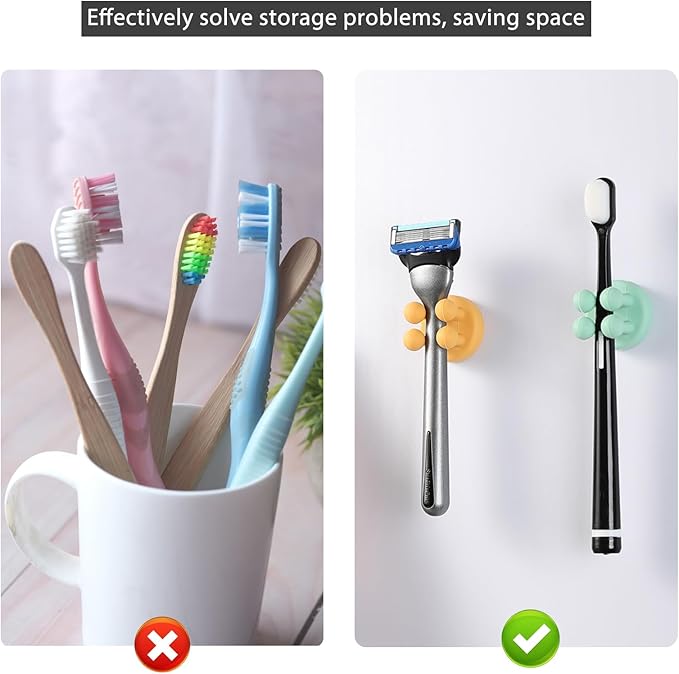 iBetterLife Tooth Brush Holder for Bathroom - 6Pcs Silicone Toothbrush Razor Holder for Shower Wall Mounted Self Adhesive Cute Storage Hook for Kids Hanging Loofah Towel for Kitchen Living Room Office