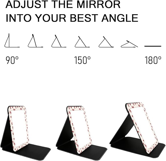 Portable Folding Makeup Mirror,Compact Small Mirror with Cosmetic Desktop Standing for Travel, Camping, Vanity Table, Room Decor, Beauty, Gifts (Red Roses Pattern)