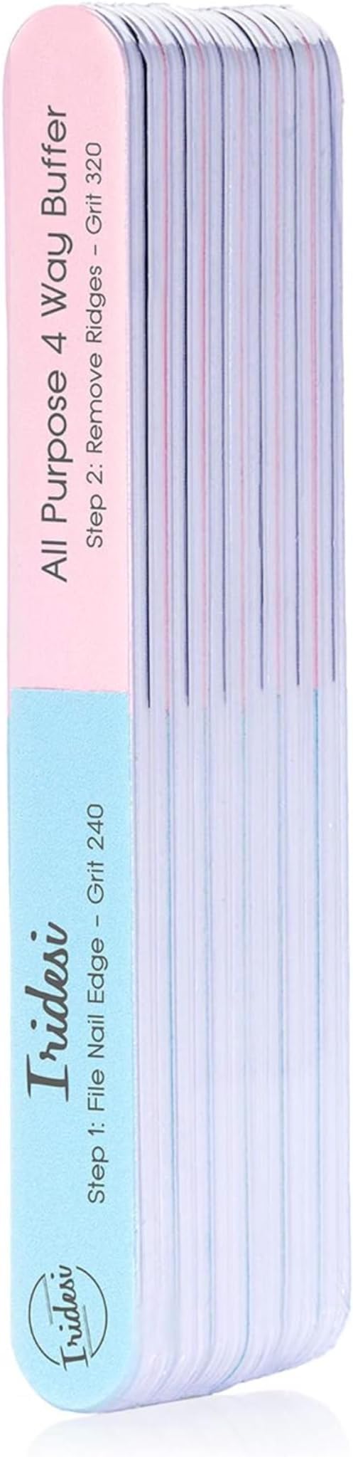 Iridesi 4 Way Finger Nail File and Buffer, Emery Boards for Natural Nails, 4 Fingernail Files in 1, Professional Filer Board and Shiners, 7 Inches Long, Salon Supplies Buffers Shine Kit, 12 Pack