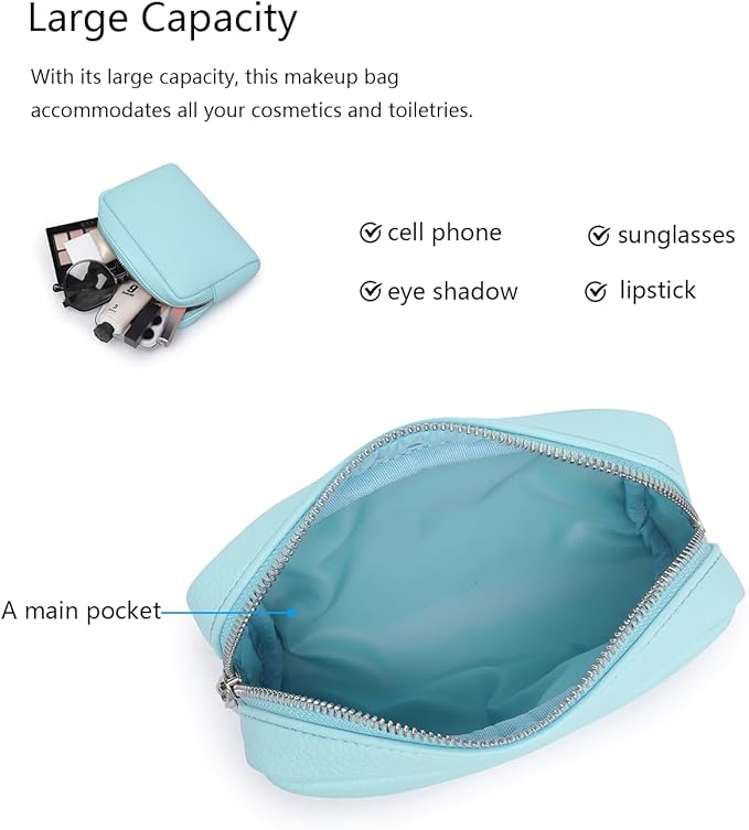 Makeup Bag Large Capacity Women's Classic Black Wash Bag Adjustable Partition Wash Brush and Cosmetic Carrying Bag (Clear Water Blue)