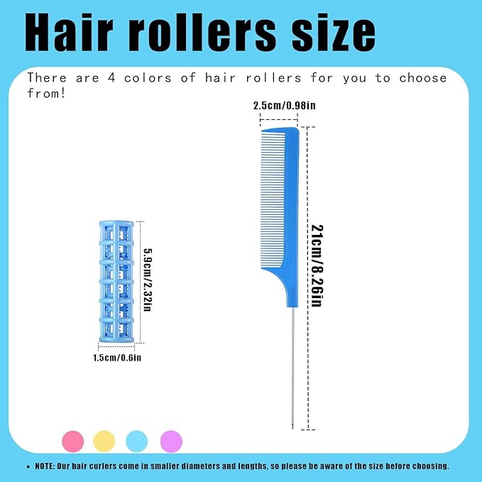 28PCS Small Rollers for Short Hair, 0.6in No Heat Tiny Curlers With Clips Small Roller Hair Curlers Set Mini Snap-On Plastic Hair Rollers(Blue)
