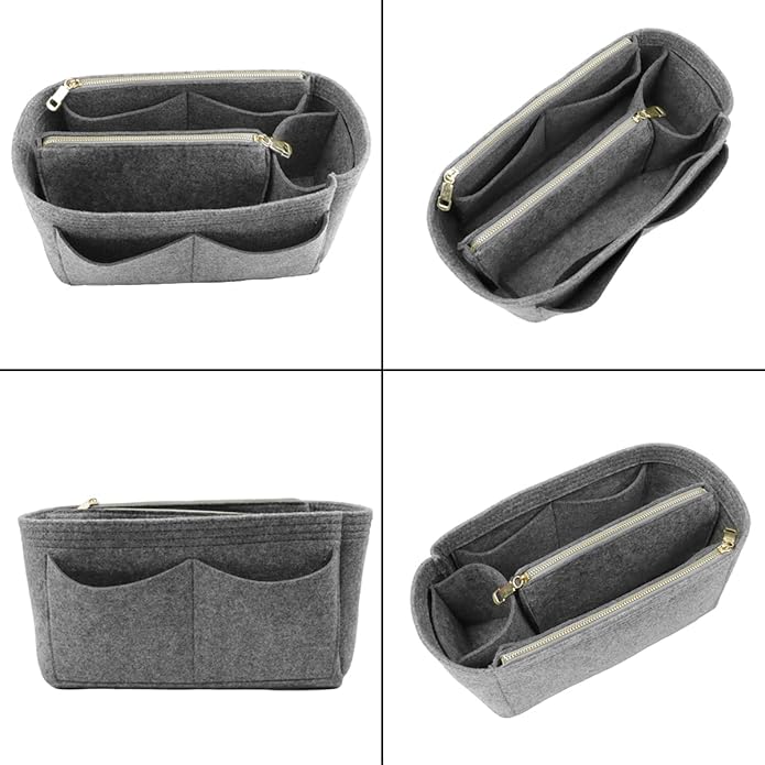 LEXSION Felt Purse Bag Organizer Insert with zipper Bag Tote Shaper Fit Speedy Neverful PM MM