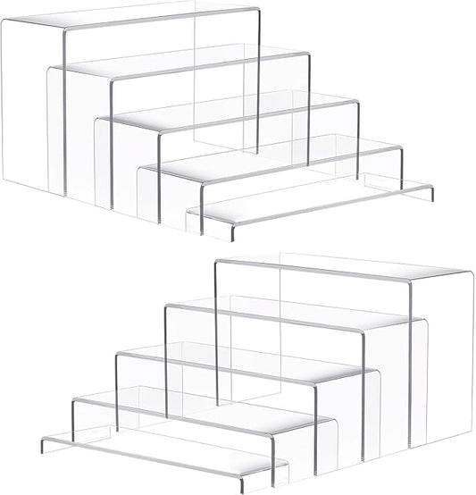 Goabroa 10 Pcs 12" Large Display Risers, 2 Sets Rectangular Clear Display Shelves for Funko Pop Figures, Cupcake Holder, Collection, Display Stands for Vendor Events