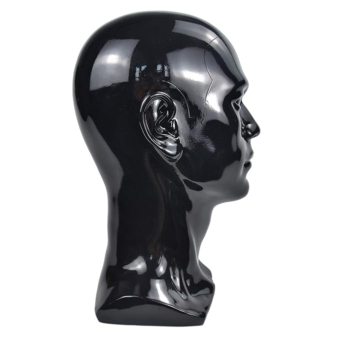 Ba Sha PVC Mannequin Head Black Male Manikin Dummy Stand Model Display Hat Scarf Wigs Hair Glasses Hat Beauty Styling Tool with Mount Hole