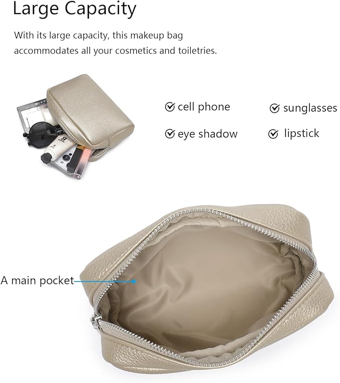 Makeup Bag Large Capacity Women's Classic Black Wash Bag Adjustable Partition Wash Brush and Cosmetic Carrying Bag (Pearl White Tea)