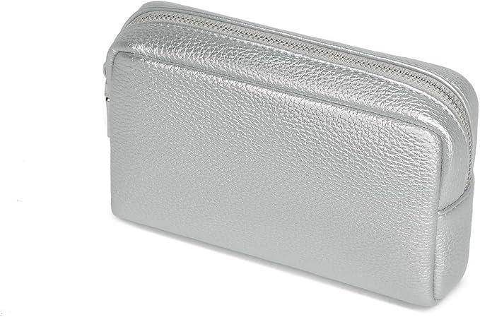 Makeup Bag Large Capacity Women's Classic Black Wash Bag Adjustable Partition Wash Brush and Cosmetic Carrying Bag (Pearl Silver)