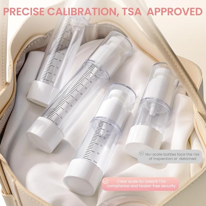7 Pcs Travel Bottles Kits, TSA Approved Leak Proof Toiletry Container Set, Graduated Vaccumn atomizer and Lotion Bottle, Squeeze Bottle, Transparent Cream Jar, for Shampoo Lotion Cream Cosmetic