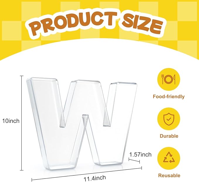 10" Acrylic Charcuterie Letters Fillable Tray, Reusable Alphabet Number Shaped Serving Plates for Charcuterie Board, Display Fruit, Candy, Cake, Party Decor, Birthday, Anniversary（W）