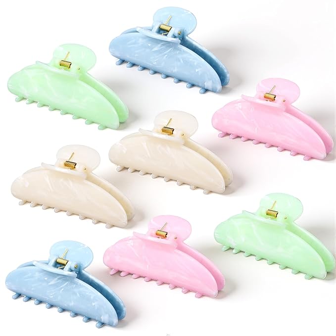 8 Pcs Large Acrylic Hair Claw Clips for Women Non-slip Strong Hold Jaw Clamps for Thick Thin Hair(Marble,Sweet Color)