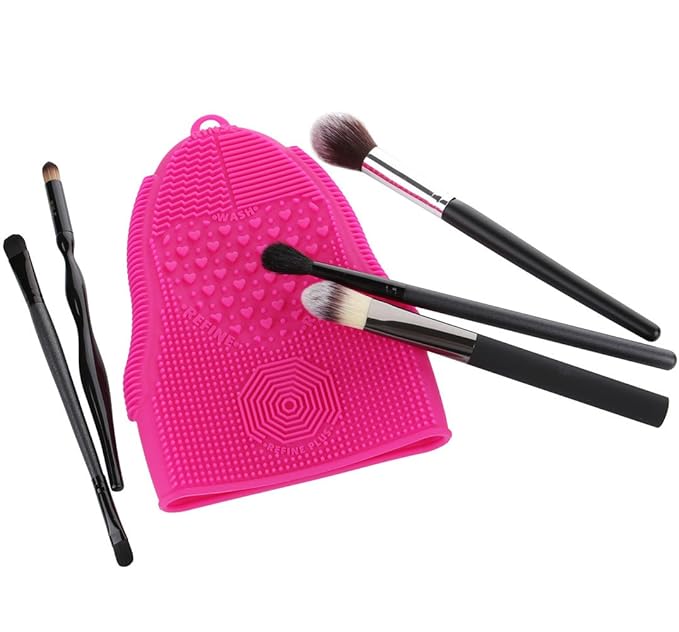 ScivoKaval Makeup Brush Cleaner Glove Mat Mitt Silicone Cosmetic Cleaning Scrubber Tool Face Brushes and Eye Brush Washing Pad Pink (Rose Red)