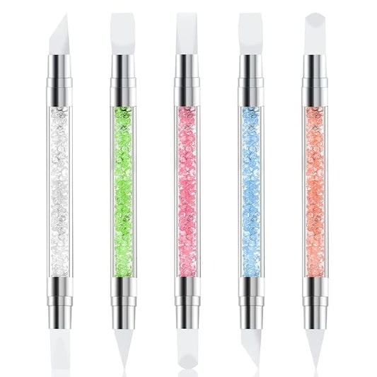 5 Pcs Nail Art Sculpture Pen Dual Tipped Silicone Nail Tools Nail Art Acrylic Pen Silicone Brushes for Resin Nail Art Tools for Design Nail Foil Carving Drawing Effect Shaping Drawing