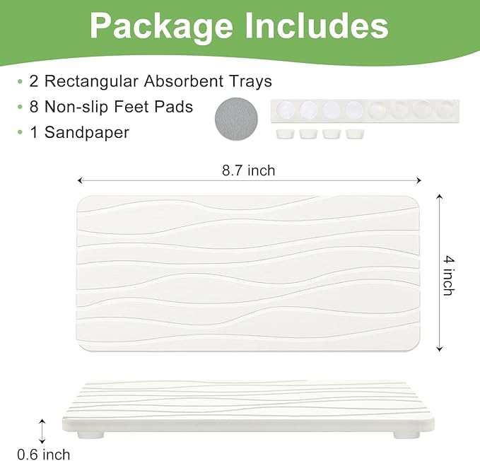 Water Absorbing Stone Tray for Bathroom Sink Stone Drying Mat for Kitchen Counter Diatomite Sink Soap Dispenser Trays Quick Dry Mat Kitchen Decor Diatomaceous Earth Vanity Tray Bathroom Accessories