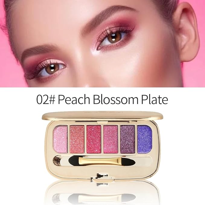 6-Color Glitter Eyeshadow Palette – High Pigment Shimmer Metallic Eye Shadow Kit, Long-Lasting Blendable Sparkle Shades for Daily Makeup, Party Glam, Festival & Creative Eye Looks 02#