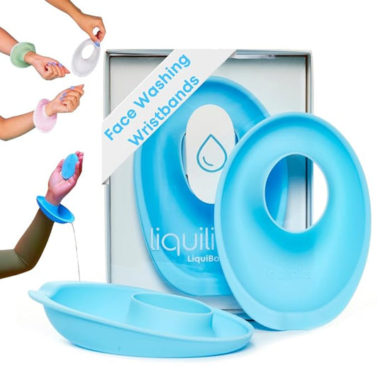 LiquiBands Face Washing Wristbands – No More Wet Sleeves with This Skincare Essential - Silicone Spa Bands to Catch Water Drips – Stocking Stuffer for Girls & Women (Sky Blue, 1 Pair)