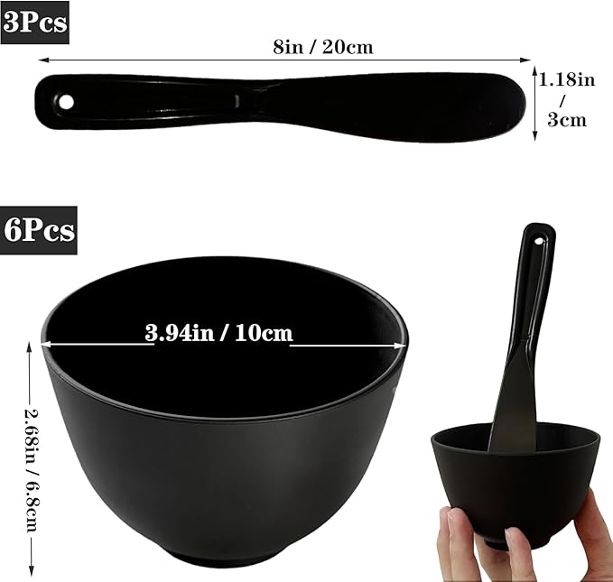 9Pcs Silicone Facial Mask Bowl DIY Face Mask Mixing Bowl for Facials Home Salon Spa Skin Applicator Bowl with Stir Sticks, Black