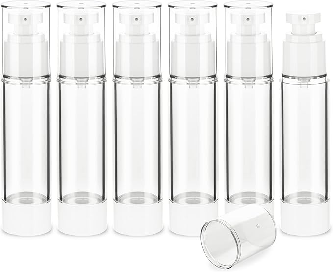 1.7OZ/50ML Clear Airless Pump Bottles, Lotion Dispenser Travel with Pump, Vacuum Plastic Travel Size Lotion Bottle for Foundation, Creams, Cosmetic(6 Pack)