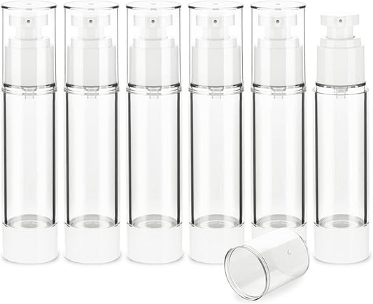 1.7OZ/50ML Clear Airless Pump Bottles, Lotion Dispenser Travel with Pump, Vacuum Plastic Travel Size Lotion Bottle for Foundation, Creams, Cosmetic(6 Pack)