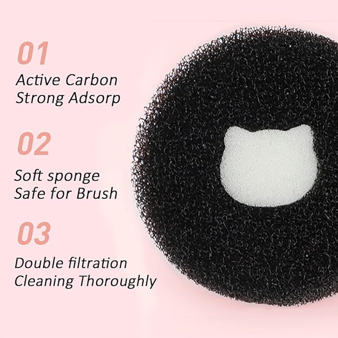Makeup Brush Cleaner - 4 Pack Color Removal Sponge Brush Cleaner with One Silver Tin and Lid - Stipple Sponge for Quick Color Switch, Travel (Cat)