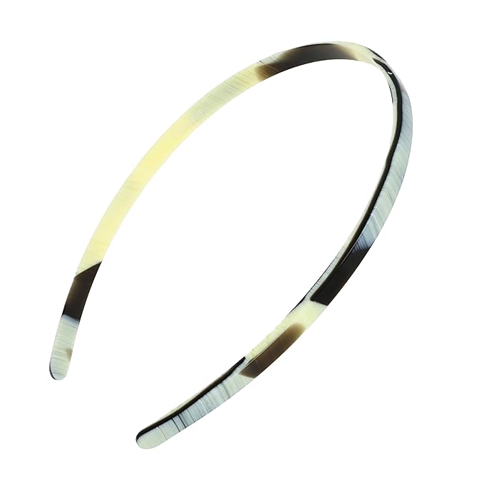 Thin Headband for Women, 1/4" Ultracomfort Plastic Headband, Black & White Horn, Flexible, No Slip Gentle Teeth, All-Day Hold | France Luxe