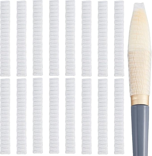 GORGECRAFT 200Pcs Makeup Brush Pen Guard Protector Net Reusable Thread Spool Savers Expandable Mesh Cover Plastic Sewin Thread Netting Machine Embroidery Net for Sewing Eyeshadow Brush, White