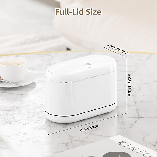 Mini Trash Can for Desk with 5 Rolls of Trash Bags, Small Press-Top Countertop Garbage Bin, Removable Waste Basket for Bedroom, Vanity, Coffee Table, Kitchen (White Full-Lid)