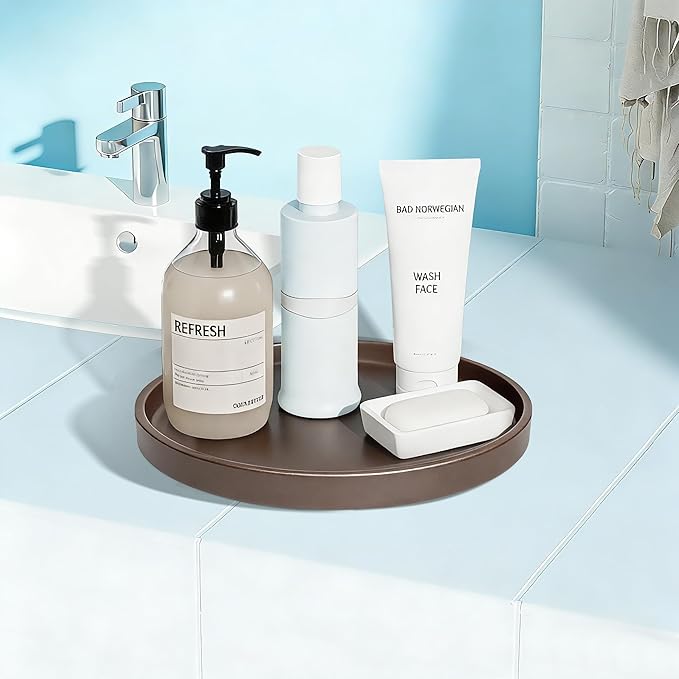 1 Pack 10" Bathroom and Vanity Tray, ABS Bathroom Counter Organizer， Coffee Table Decor for Perfume, Candles, Keys &More. Kitchen Countertop Organizer, Decorative Tray Soap Holder, Brown