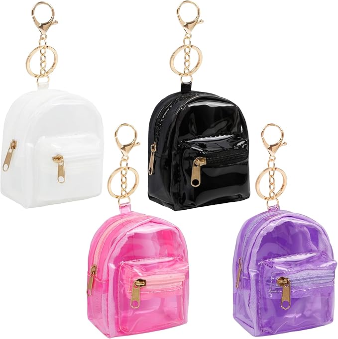 4Pcs Mini Clear Backpack Keychain,Cute Cosmetic Bag for Women, PVC Transparent Makeup Bag Key Pocket Lipstick Bag Card Holder Data Cable Organizer Zipper Pouch (PVC Transparent)