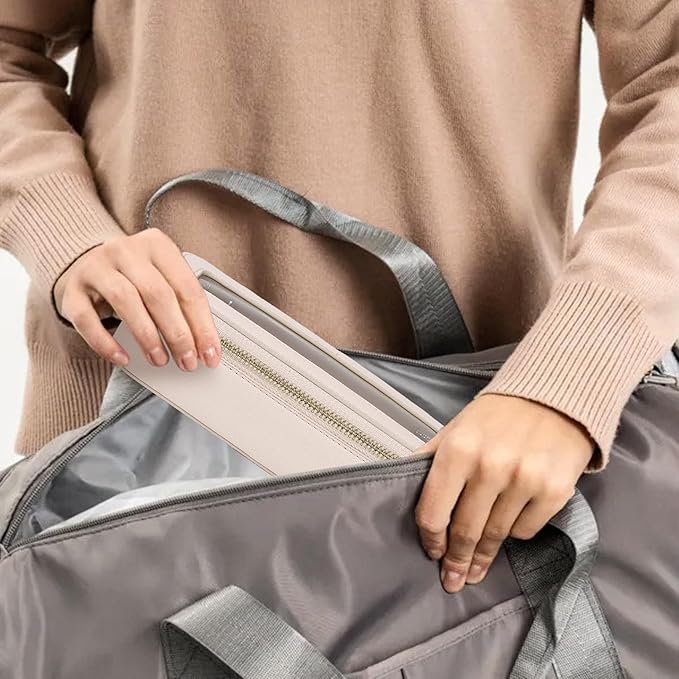 Makeup Brush Case Slim Clear Makeup Bag Travel Cosmetic Case and Waterproof Toiletry Makeup Bag with Zipper Purse Organizer for Women (Beige, Slim)