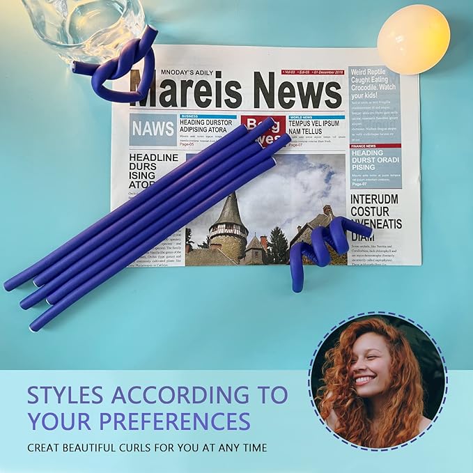 60 Pieces Flexible Curling Rods Twist Foam Flexi Rods No Heat Hair Rods Hair Rollers and Steel Pintail Rat Tail Comb for Long Hair Short Hair Women Girls (9.45 x 0.31, Purple)