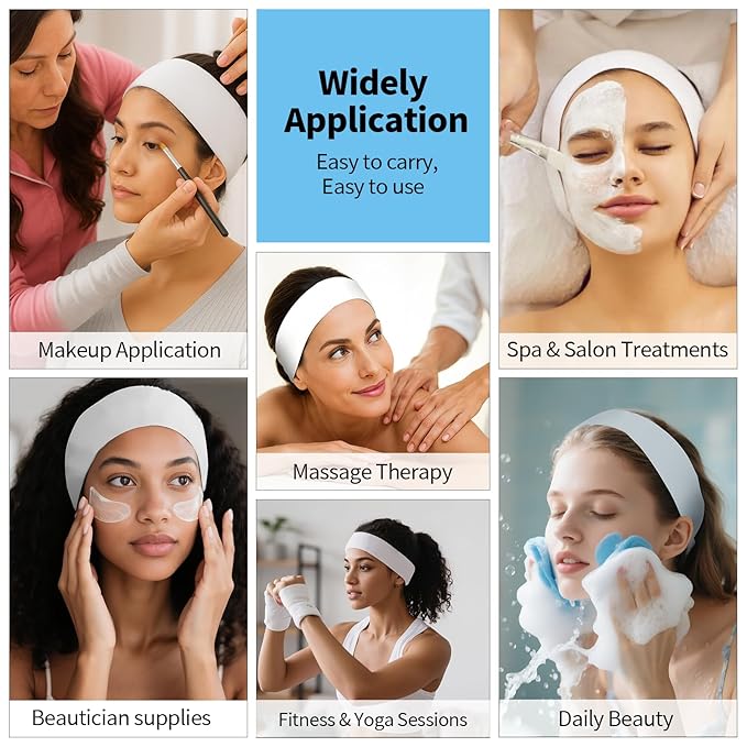 Meifuly 200PCS Disposable Headbands for Women, Soft & Stretchy Non-woven Fabric Spa Hairband for Makeup, Washing Face, Esthetician Salon Supplies, Travel