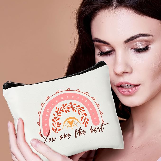 Pinkunn 16 Pcs Valentines Canvas Makeup Bags Bulk Inspirational Christian Women Religious Galentine Gifts Inspirational Bible Verse Pencil Pouch Makeup Bags with Zipper for Travel(Rainbow)