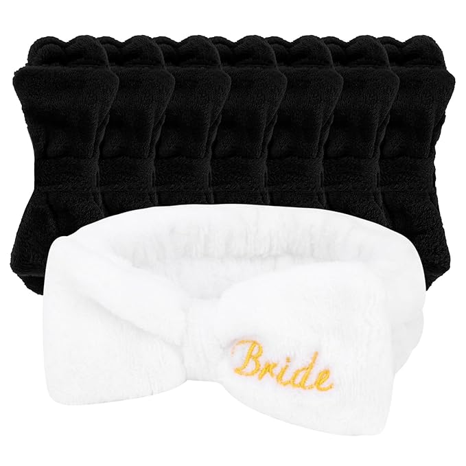 Jaciya Bachelorette Party Favors Spa Makeup Headband 8 Packs Bride Bridesmaid Headband Bridal Shower Gifts Wedding Hair Accessories(White,Black)