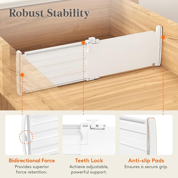 Lifewit 5" Tall 12 Pack Deep Drawer Dividers, 30 –47cm/11.5-18.5" Expandable Drawer Divider for Clothes, White Dresser Drawer Storage Organizers, Clothing Drawer Separators for Dresser Kitchen Bedroom