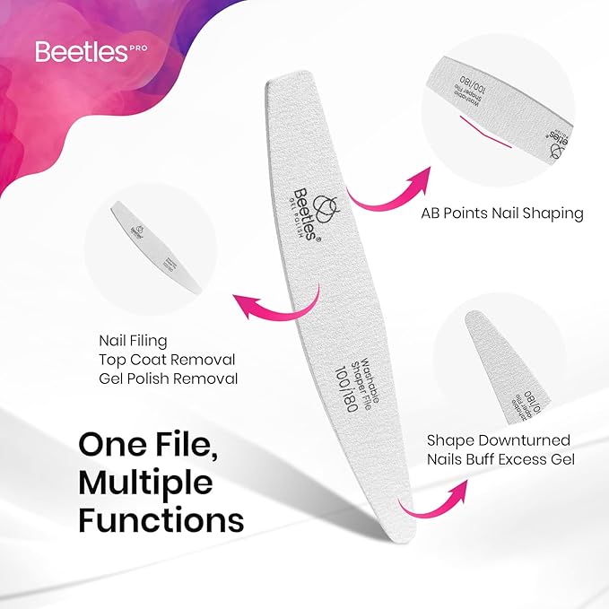 Beetles Pro 120-Pcs Nail File – Professional 100/180 Grit Double Sided Emery Board Nail Files Washable Shaper Files for Acrylic, Gel & Natural Nails – Salon Quality Manicure Tool