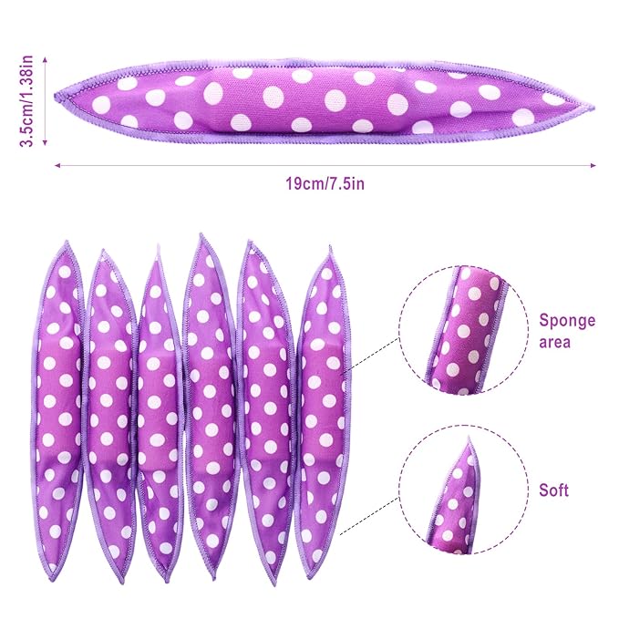 Bememo 40 Pieces Soft Curlers Hair Rollers Overnight Heatless Pillow Rollers for Hair Satin Sponge Curlers to Sleep in No Heat for Long Short Styling Tools(Purple)