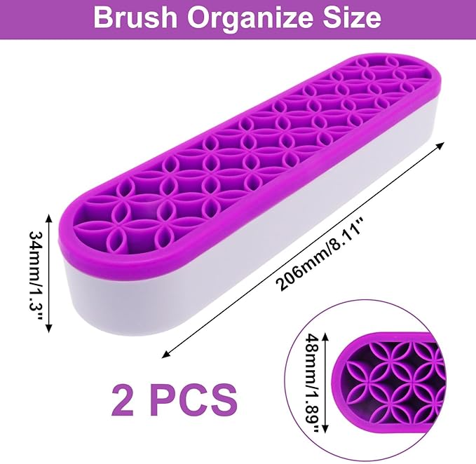 2Pcs Silicone Makeup Brush Holders Green Purple Stand Makeup Brush Organizers Make Up Brushes Storage for Painting Pen Brushes Nail Clippers Drill Pens Ruler Sewing Craft Tools