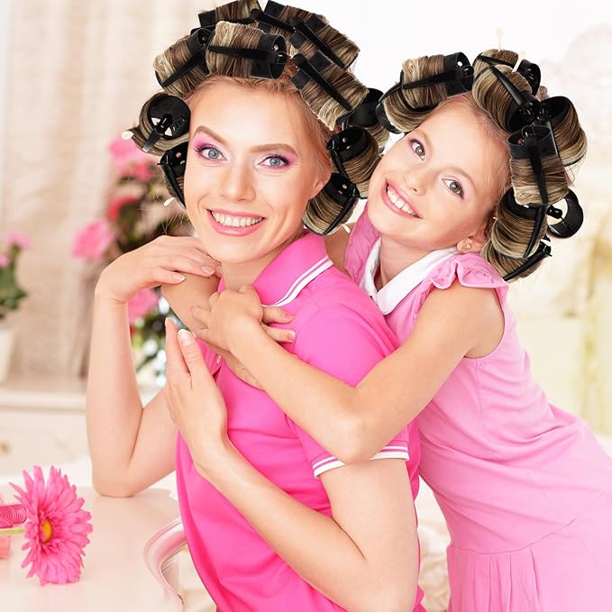 WILLBOND 141 Pieces Hair Rollers Set Include 60 Pcs Plastic Hair Rollers (black,6 Sizes)