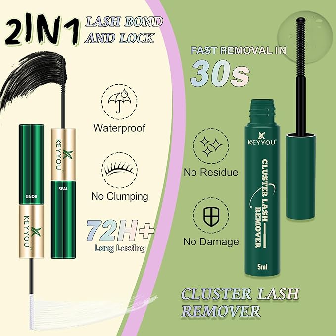 KEYYOU Angel Lash Extension Kit 144Pcs Lash Clusters Kit 8-18MIX Thick Eyelash Extension Kit with Glue and Seal,Tweezers,Remover for DIY lash extension kit at Home（Kit-Angel A06）